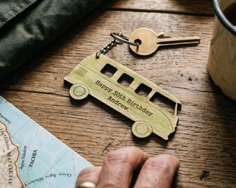 RV Camper Van Keyring For Dad, Personalised Keyring, Travel Gift for Him, Retro Caravan