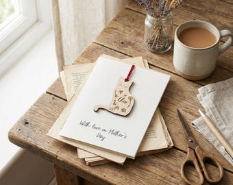 Mother's Day Cat Card, Custom Ornament Card For Mum, Luxury Personalised keepsake, Hanging Decoration