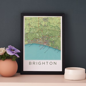 Brighton Map Print, Brighton Sussex UK Map Poster, Wall Art Poster Of Brighton, Brighton Map gift, Watercolour Illustrated Map Poster