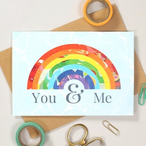 You and me Rainbow valentines Card, LGBTQ wedding greetings Card,  Gay anniversary Card, Gay pride rainbow card - lesbian valentine&#39;s card