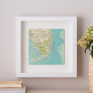Miami und Florida Keys Karte, Miami Karte Druck, Wand Kunst Dekor, fertig zum Aufhängen, Reise Geschenke für ihn, Geschenk für Ehemann