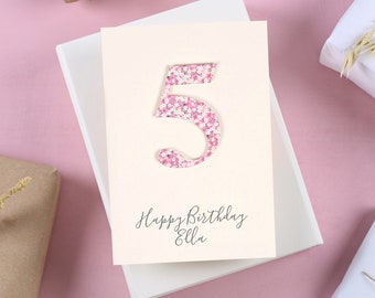 Liberty number age kid's birthday card - Custom number birthday card - Personalised birthday greetings card