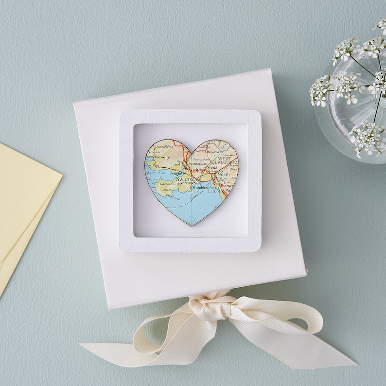 Custom Map Heart Print Miniature Frame- Romantic Valentine, Anniversary & Wedding Keepsake Gift For Him- Personalised Map Print image 2