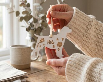 Dog Birthday Decoration Keepsake, Personalised Custom Doggo Breed Personalised Nordic Folk Design Pet Name Ornament