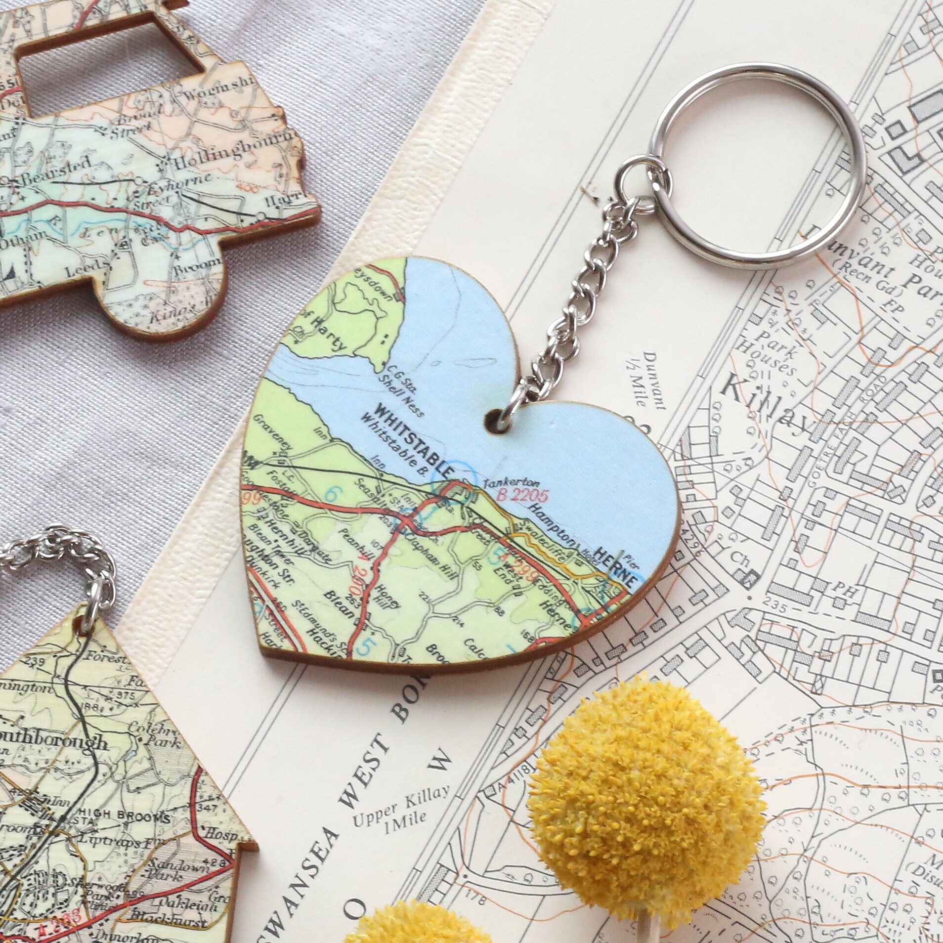 Custom Map Heart Keyring, Valentine&#39;s Day Gifts,  Personalized Map Gift, Gifts For Her, Personalized Keychain