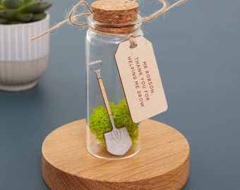 Personalised Teacher Gift, Thank You For Helping Me Grow Miniature Spade Message Bottle, Thank you Teacher Garden Tool, Best Teacher Gifts