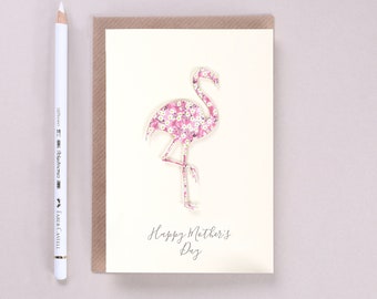 Flamingo Birthday Card - Personalised Liberty Print Kids Birthday Card - 3D Handmade Flamingo Greeting Card For A Girl