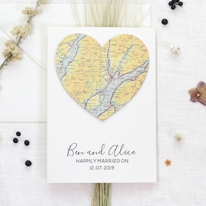 Custom Map Wedding Anniversary Card, Luxury Map Heart Card, Romantic Wedding Card for A Couple, Map wedding Card, Wedding Gift image 9
