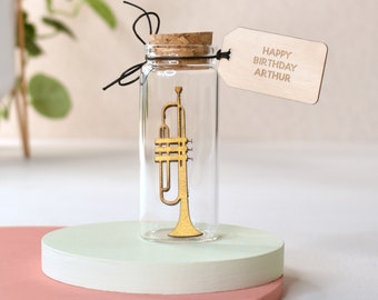 Trumpet Gift for Musician, Birthday gift for him, Personalised Miniature Trumpet Keepsake Message Bottle, Music Gifts For Boyfriend