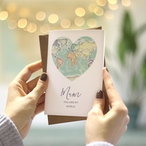 You Are My World Mother's day greetings card, Personalized Mother's day card, Mum Mom Grandma Granny card, World map greeting card