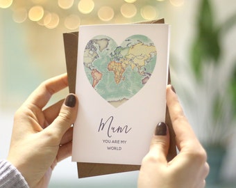 You Are My World Mother's day greetings card, Personalized Mother's day card, Mum Mom Grandma Granny card, World map greeting card