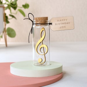 Treble Clef Gift for Musician, Birthday gift for him, Personalised Miniature Treble Clef Keepsake Message Bottle, Music Gifts For Boyfriend