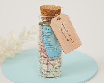 Custom Map Gift, Message In A Bottle Keepsake, Personalised World Map Gift, Travel Gift, Wedding Anniversary Gift For Husband Or Wife