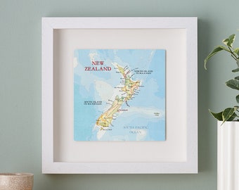 New Zealand Map Wall Art Print, Framed Travel Gift for A Couple, 3D Artwork, Australia Gallery Wall