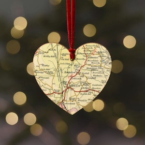 Christmas Ornament, Custom map heart Keepsake, Tree Decoration, Christmas Gifts, Custom map Bauble, Personalised Gifts image 1