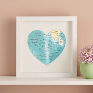 Maldives Map Heart Print framed - Custom Map Wedding Anniversary Gift - Couples  Engagement Gift - honeymoon destination print