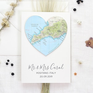 Custom Map Wedding Anniversary Card, Luxury Map Heart Card, Romantic Wedding Card for A Couple, Map wedding Card, Wedding Gift image 8
