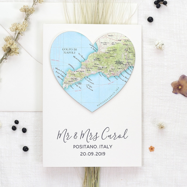 Custom Map Wedding Anniversary Card, Luxury Map Heart Card, Romantic Wedding Card for A Couple, Map wedding Card, Wedding Gift image 8