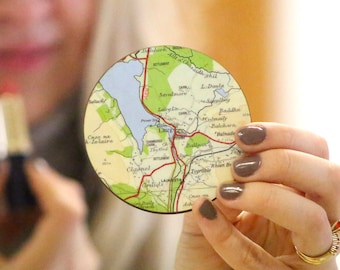 Custom Map Location Pocket Mirror - Personalised compact beauty mirror - Traveller gift - wife gift handbag mirror - Valentines gift for her