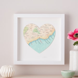 Marbella gerahmte Karte Herzdruck, Geschenk für Hochzeitstag für ein Paar, Costa Del Sol Karte, Wandkunst