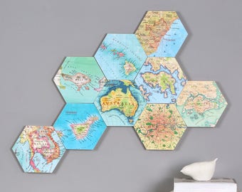 Personalised map hexagon wall blocks - wall art - custom art block - Map gift - personalized gift for him - Globetrotter gift - moving gift