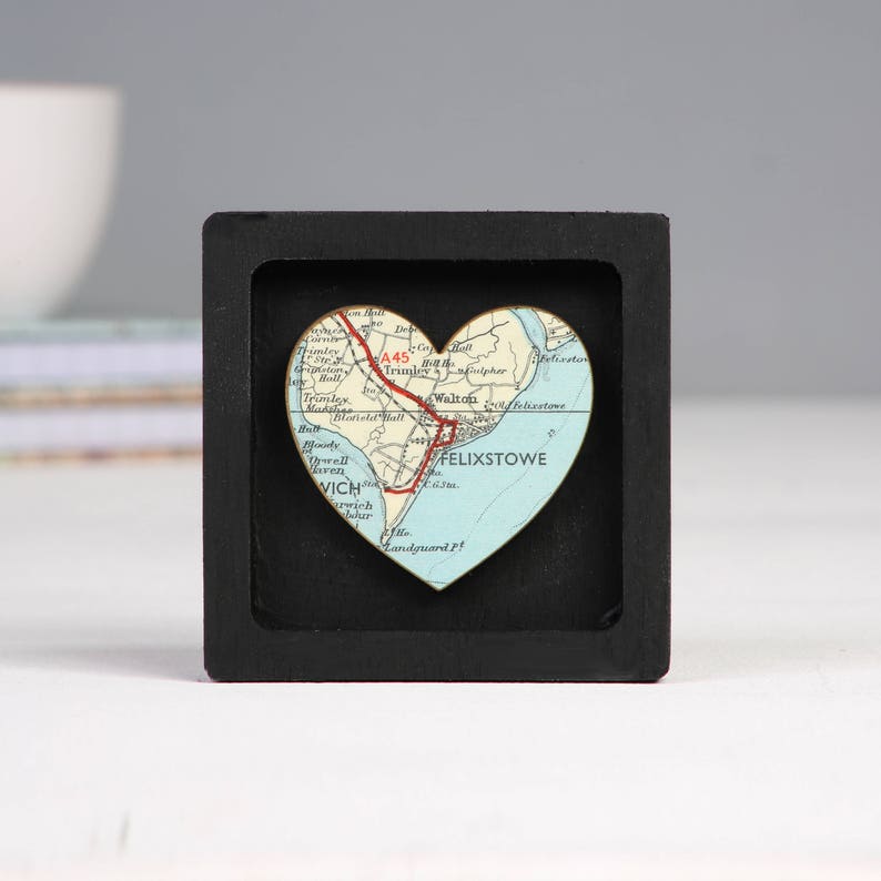 Custom Map Heart Print Miniature Frame- Romantic Valentine, Anniversary & Wedding Keepsake Gift For Him- Personalised Map Print image 8