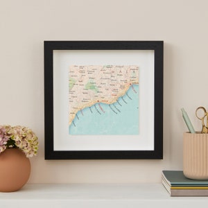 Gerahmte Marbella Karte Druck, Geschenk zum Hochzeitstag für ein Paar, Costa Del Sol Karte Wandkunst Dekor