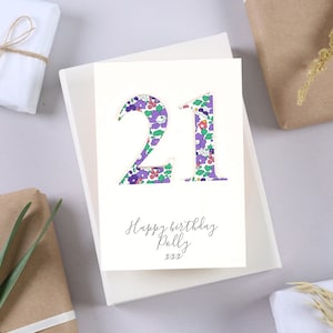 Cartão de aniversário de 21 anos - cartão de aniversário de idade especial com estampa Liberty - cartão de aniversário para ela