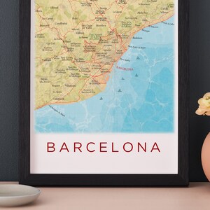 FRAMED Barcelona Map Print, Poster Print, Wall Art Decor, Gifts for Him, Barcelona Spain Map Gift, Travel Gift For men, Coastal Gallery Art image 4