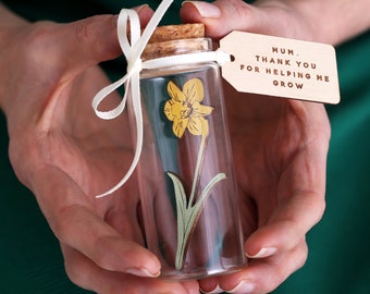 Easter Daffodil Message Bottle With Personalised Message, Easter Day Wooden Flower  Gift For Mum Or Mom - Gift For Grandmother Or Nan