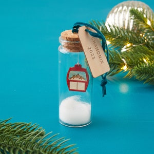 Skiing Gift For Him, Holiday Ornament Mountain Ski Lift Keepsake Message Bottle, Winter Sports Gift, Alps Travel Gift For Dad or Husband image 1