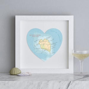 Koh Phangan Map, Thailand Map Wall Art Print, Custom Map heart framed, Wedding Anniversary Gifts For a Couple, 1st anniversary Gift