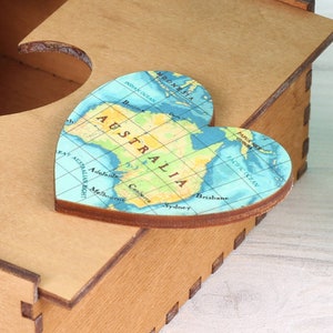 Travel Wedding gift, Personalised Map Heart Location Keepsake Box, Custom Map Travel Gift, Romantic Keepsake Gift, Wedding Anniversary image 6