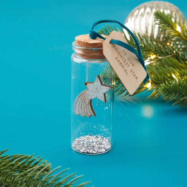 Cadeau commémoratif d’étoile filante, Décoration de Noël en bouteille de message, Boule de verre d’étoile de Noël, Cadeaux personnalisés, Décoration d’arbre, Ornement d’arbre