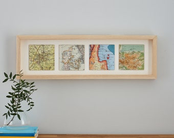 Custom Map Wall Art -  Four Squares Print Wedding Gift - Paper Wedding Anniversary Gift For Husband Wife - Personalized For A Couple