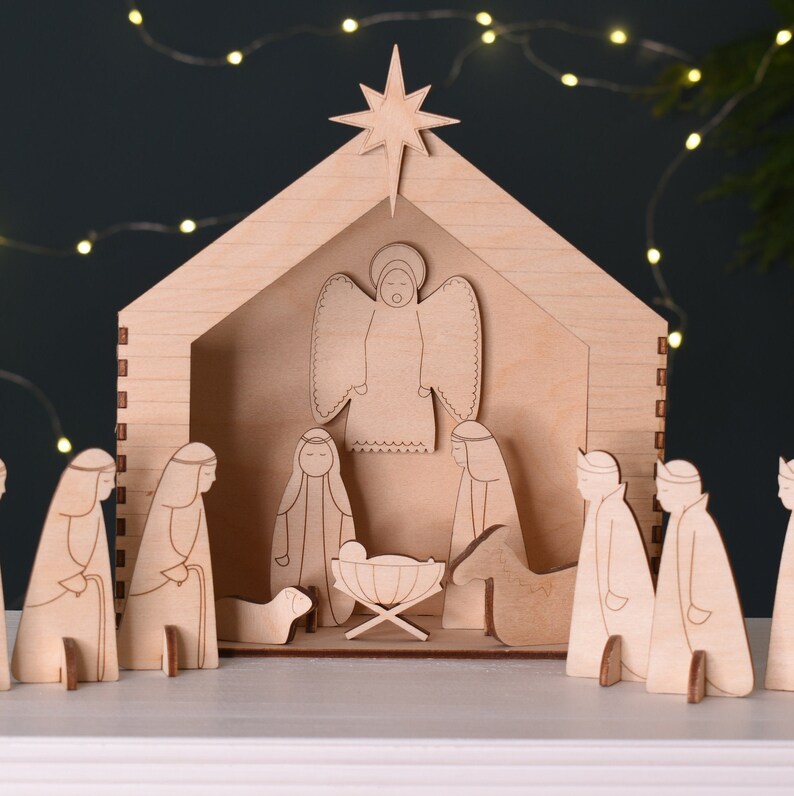 Scandi Style Craft Nativity Scene, Paint Your Own Nativity Scene, Christmas Craft Kit, Scandi Home Decor, Christmas nativity Scene image 3