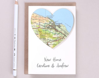 New Home Card, Custom Map Gift, Map Heart Card, Housewarming Greetings Card, Card For A Couple, Family New Home Gifts