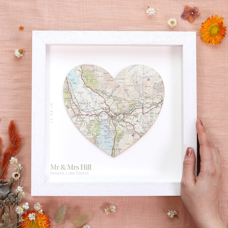 Gifts for Her, Custom map Wall Art, Engagement gifts, Personalized Map wall art, Map Heart Frame, Valentines gift For Wife image 2