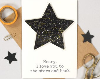 Love you to the stars Valentines greetings card - personalized romantic valentine card for wife or husband - constellations greeting card