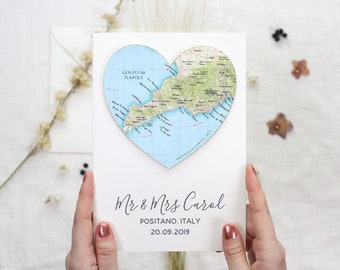 Personalised Valentines Card, Custom Map Heart Card, Engagement couples card, Vintage World Map Personalised 3D Map Valentine's Card