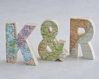 Set of three personalised location map letters initials wedding cake topper - engagement decor - wedding decor