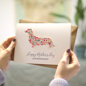 Dachshund Lover Card - Liberty Print Sausage Dog Mothers Day Greetings Card - Personalised Card For Mum Or Mom