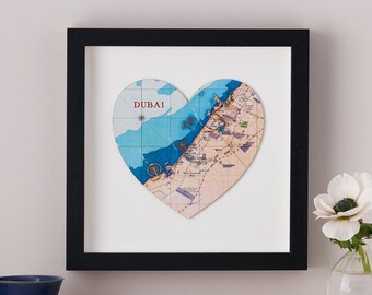 Dubai, Middle East Map Heart Print, Wedding Anniversary Travel Gift, Gifts for Her, Romantic Gifts for A Couple