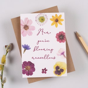 Cartão de dia das mães, flor prensada personalizada pensando em você, cartão para mãe, cartão de cumprimentos com design floral para vovó