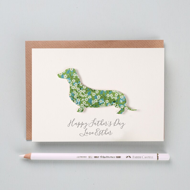 Dachshund Mothers Day card, Sausage Dog Lover Greetings Card For Mum, Card for Her, Personalised Liberty Print Sausage Dog Card image 7
