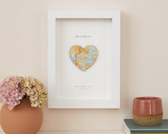 Custom Map Heart Wall Art Print, Couples Engagement Gift, Travel Gift, Personalised 3D Artwork, Luxury Romantic Gift For A Couple