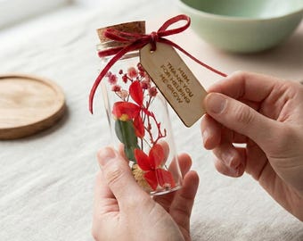 Dried Flower Bouquet Bottle, Mothers Day Flower Gift, Keepsake Message Gift For Mum, Personalised Hanging Bottle Dried Flower Arrangement