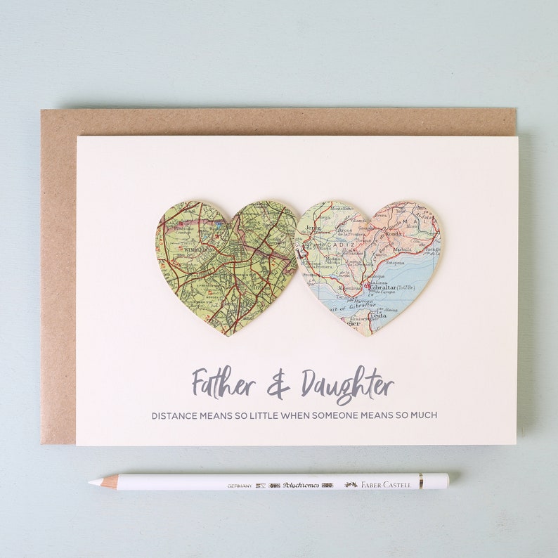 Luxury Father's Day Card, Custom Map Heart Card For Dad, Long Distance Fathers Day Card, Personalised Card For Dad, From Daughter For dad image 1