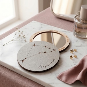 Zodiac Gift Pocket Mirror - Custom Compact- Personalised Stars Gift For Wife - Girlfriend Or Best Friend - Luxury Birthday Gift For Her