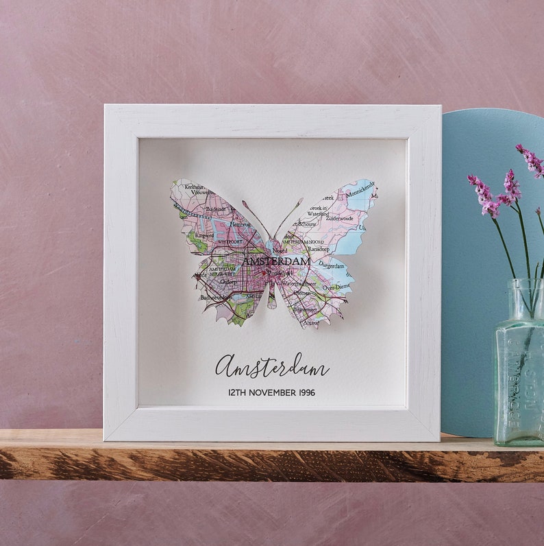 Butterfly Wall Art Valentines Gift Custom Map Personalized 3D Butterfly Wall Art Personalised Gift For Girlfriend image 2